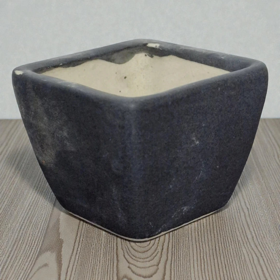 Small Cube-Shaped Grey Ceramic Planter Pot