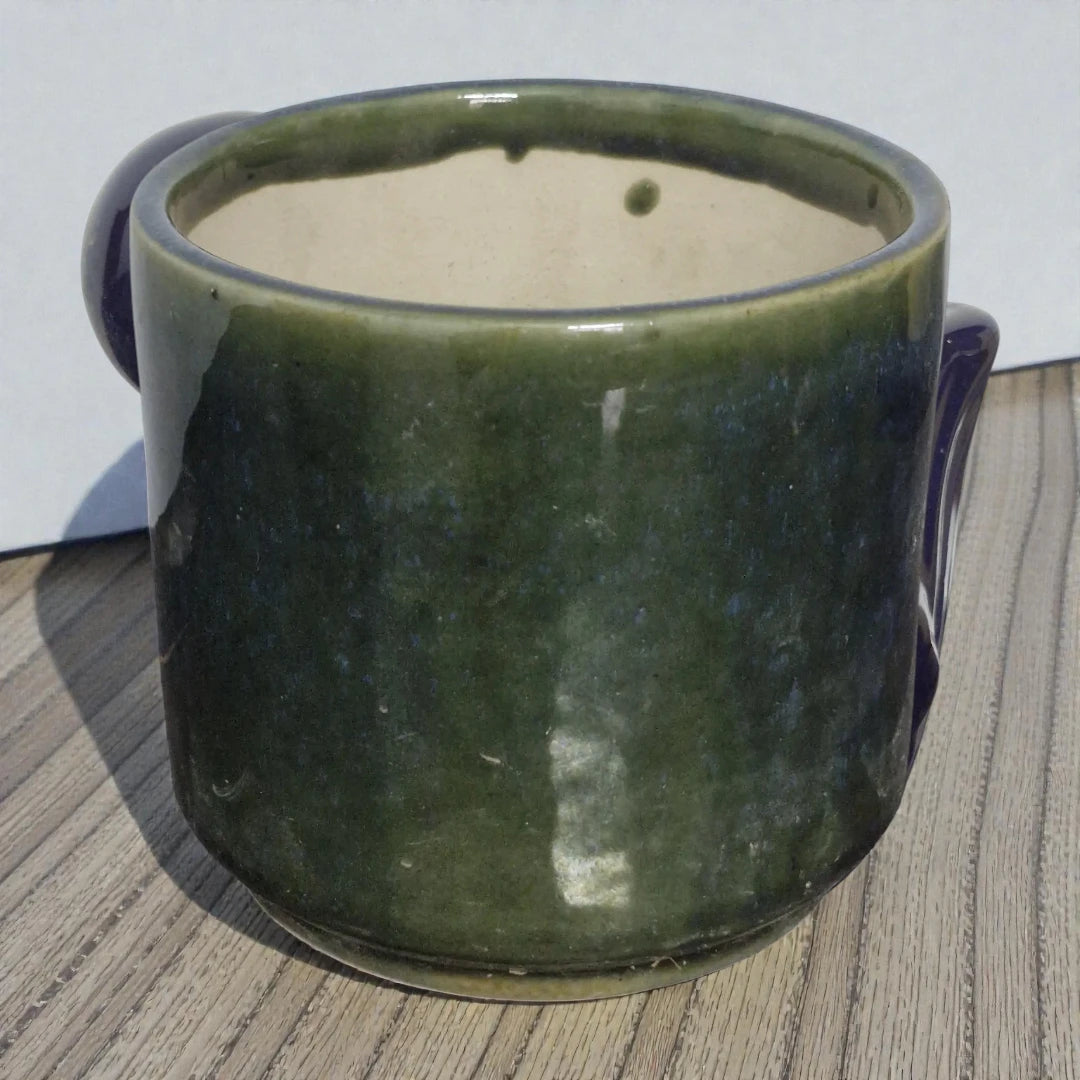 Dark Green Plain Cylindrical Ceramic Pot