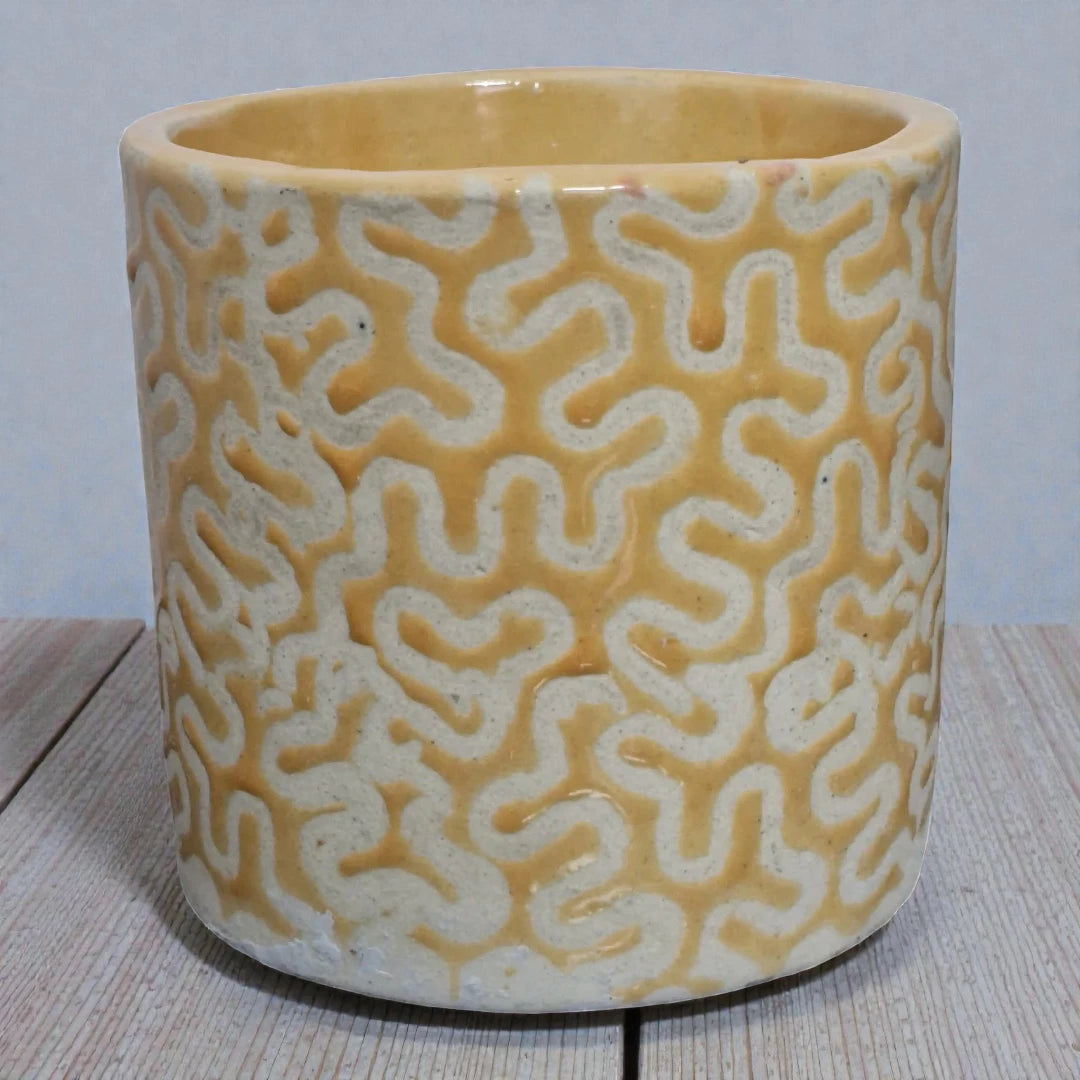 Yellow And White Designer Ceramic Pot