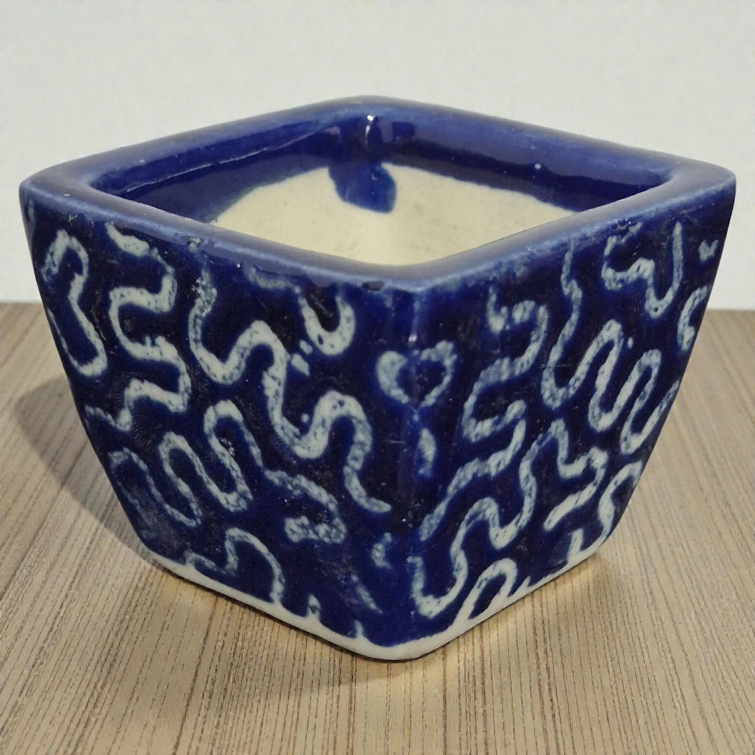 Blue Gardening Square Ceramic Pot