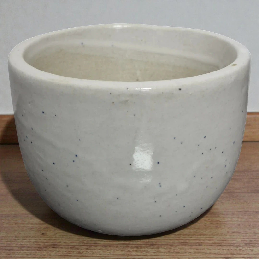 White And Cream Speckled Ceramic Pot