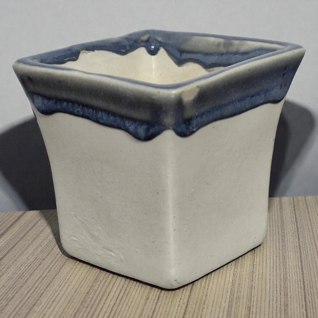 Cream & Sky Blue Ceramic Pot