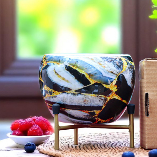 Black & White Marble Apple Meena Pot 1006 T