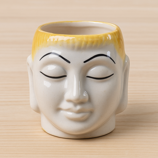 Sleeping White & Dark Yellow Ceramic Buddha Planter