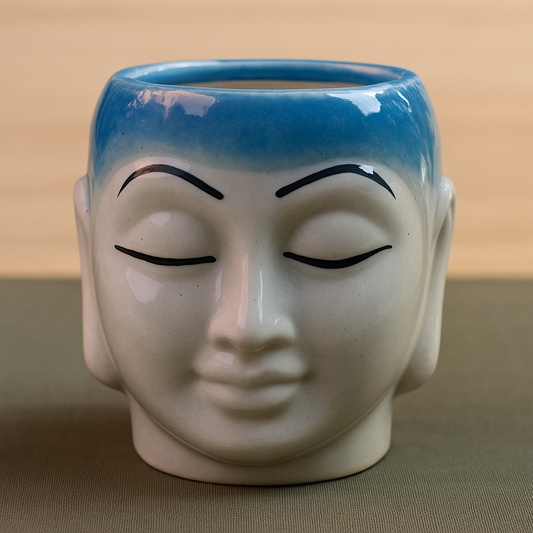 Sleeping White & Dark Sky Blue Ceramic Buddha Planter