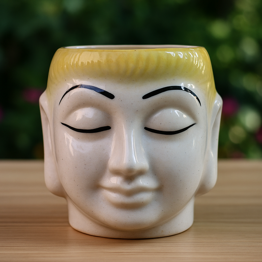Sleeping White & Light Yellow Ceramic Buddha Planter