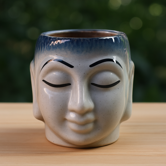 Sleeping White & Navy Blue Ceramic Buddha Planter