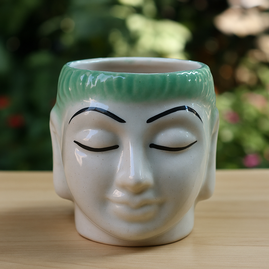 Sleeping White & Dark Green Ceramic Buddha Planter
