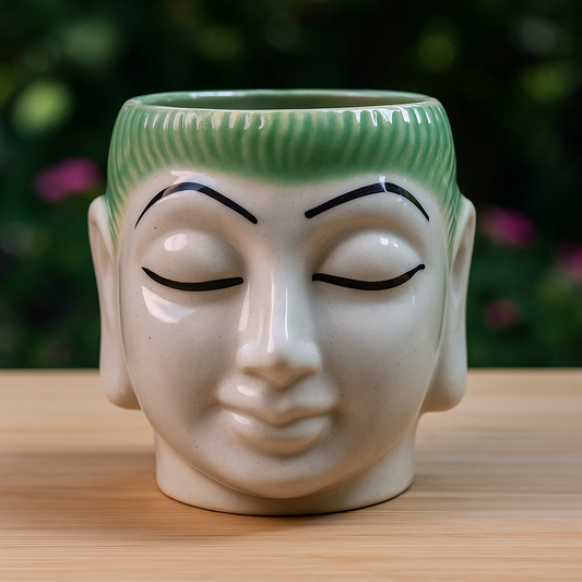 Sleeping White & Light Green Ceramic Buddha Planter