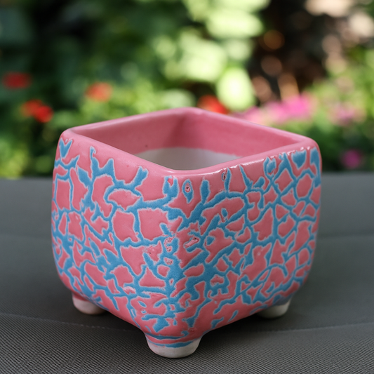 Pink & Blue Square Ceramic Planter