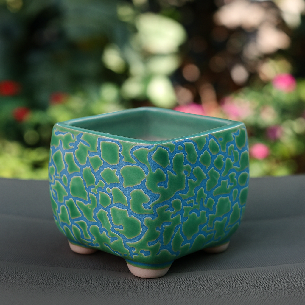 Green & Blue Square Ceramic Planter