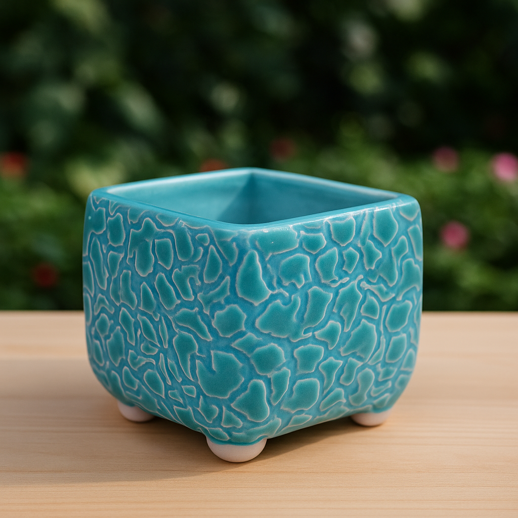 Blue & Violet Square Ceramic Planter