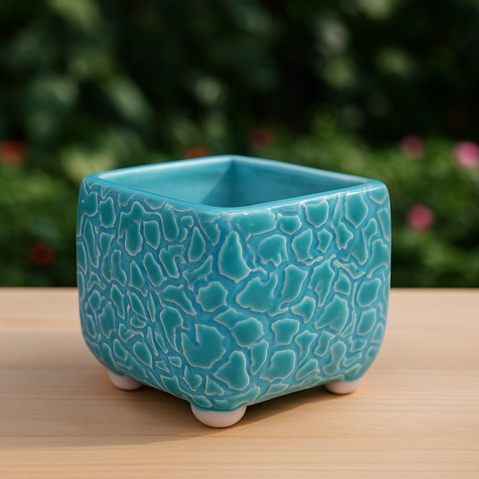 Blue & Violet Square Ceramic Planter