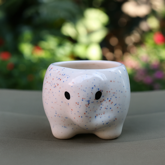 Small White Blue Dotted Elephant Ceramic Planter