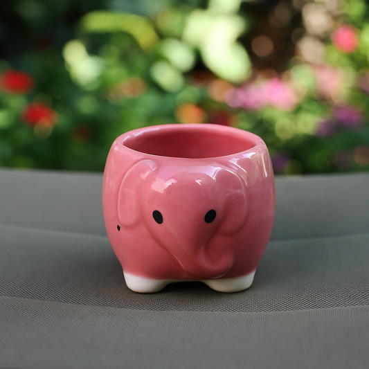Small Pink Elephant Ceramic Planter