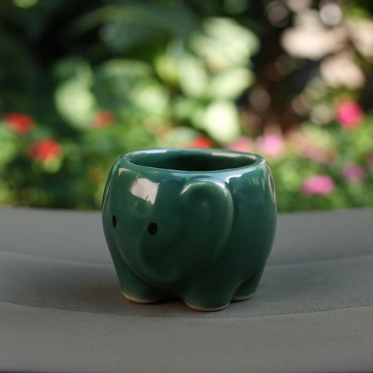 Small Dark Green Elephant Ceramic Planter