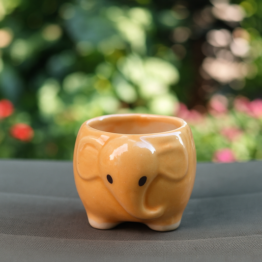 Small Yellow Elephant Ceramic Planter