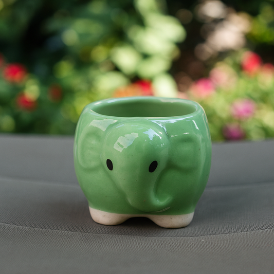 Small Light Green Elephant Ceramic Planter