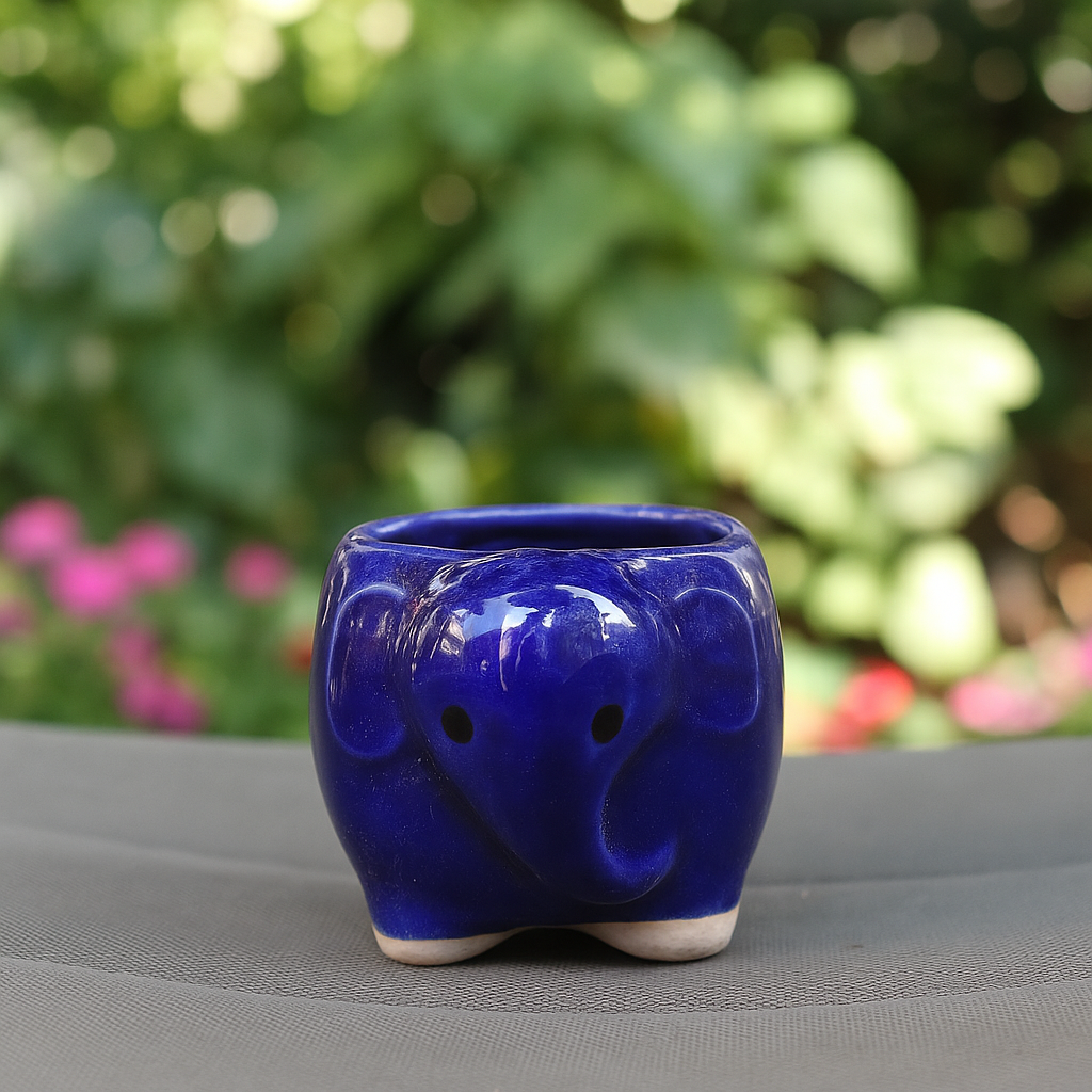Small Purple Elephant Ceramic Planter