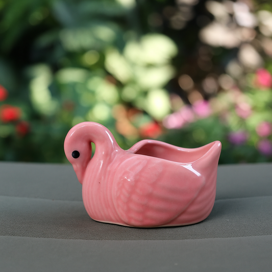 Small Pink Duck Ceramic Planter