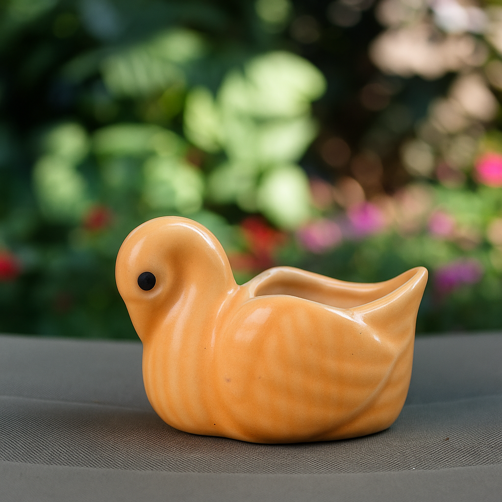 Small Yellow Duck Ceramic Planter