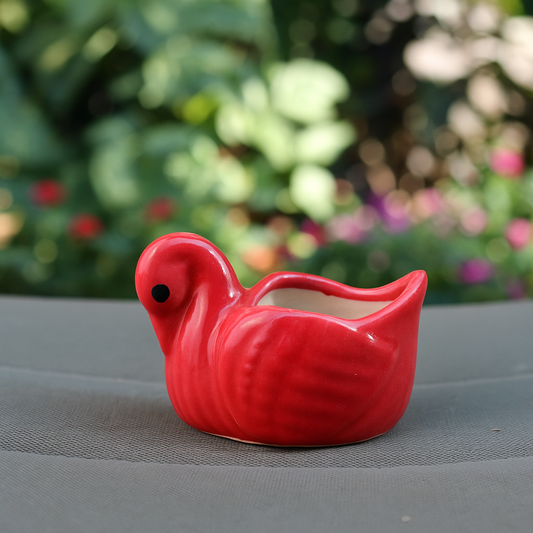 Small Red Duck Ceramic Planter