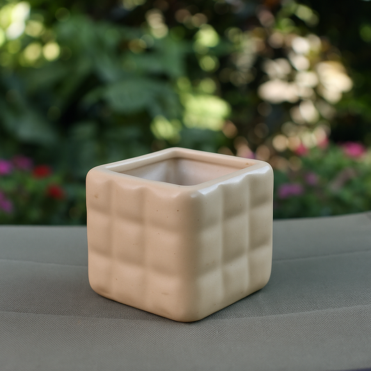 Yellow Cubic Ceramic Planter