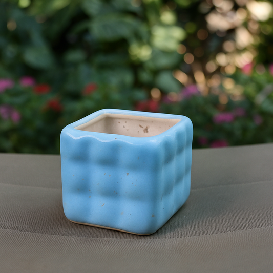 Blue Cubic Ceramic Planter
