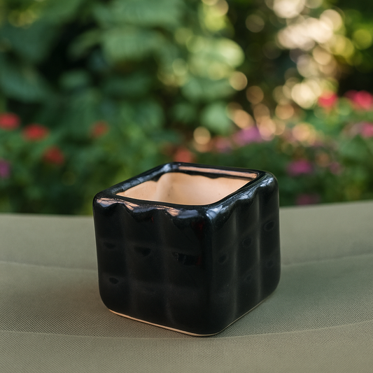 Black Cubic Ceramic Planter