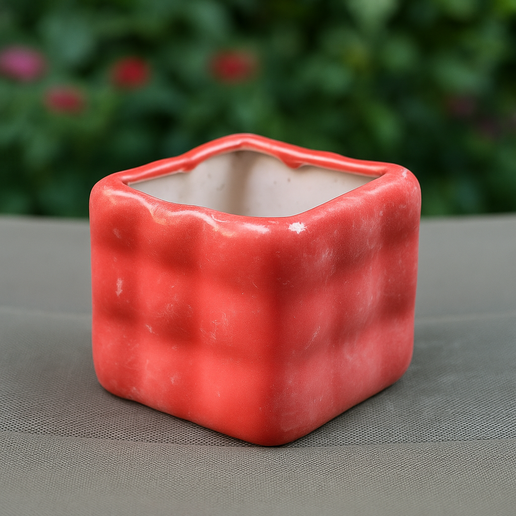 Red Cubic Ceramic Planter