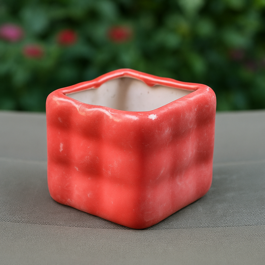 Red Cubic Ceramic Planter