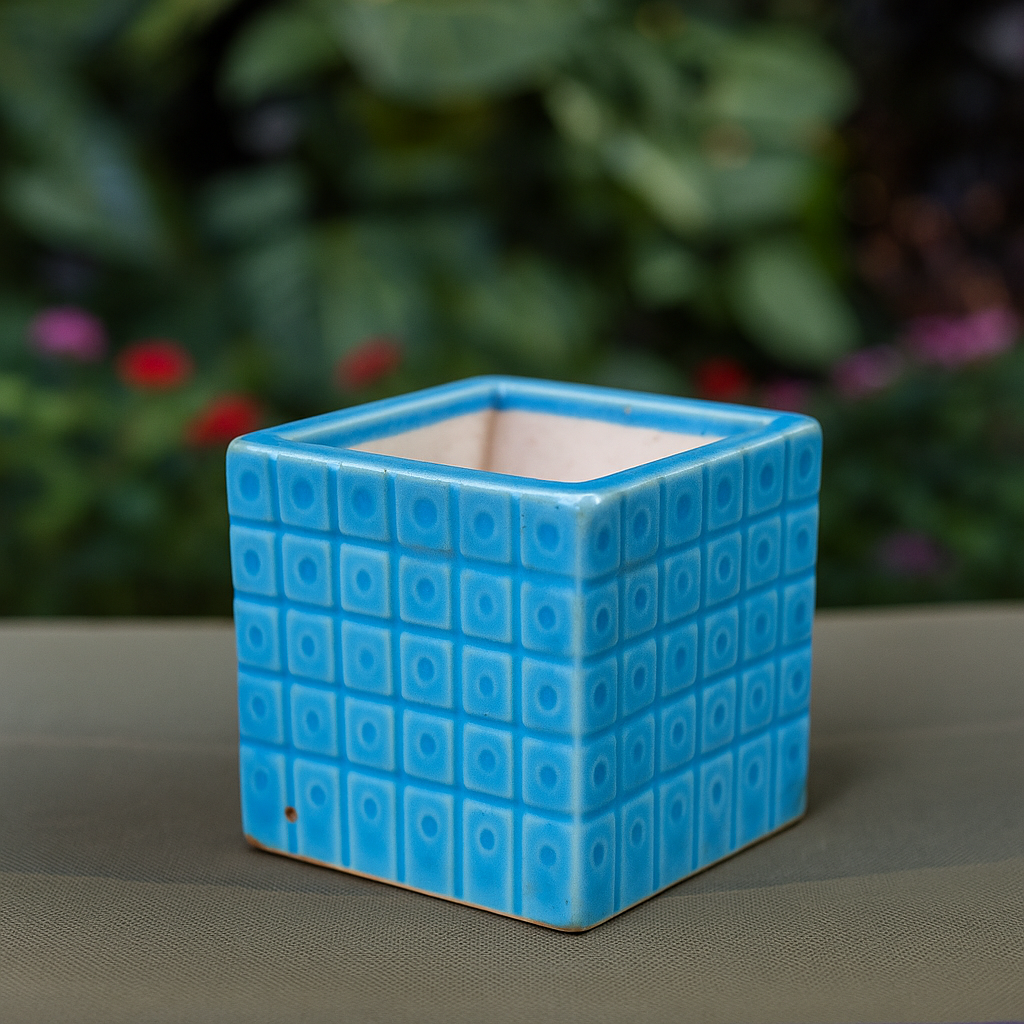 Blue Square Ceramic Planter