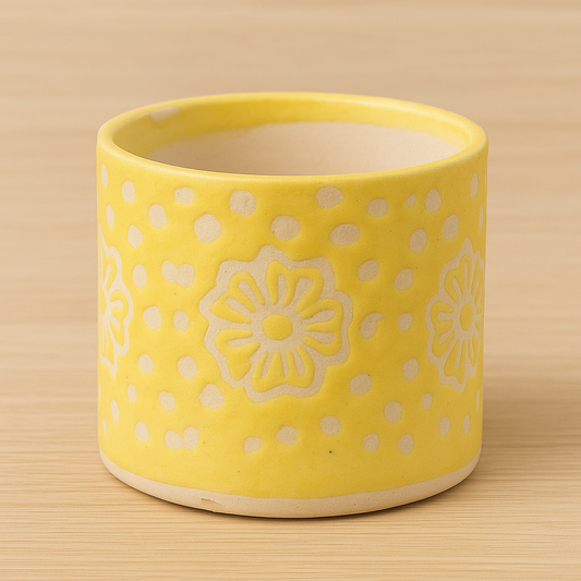 Yellow Cylindrical Flower Pot