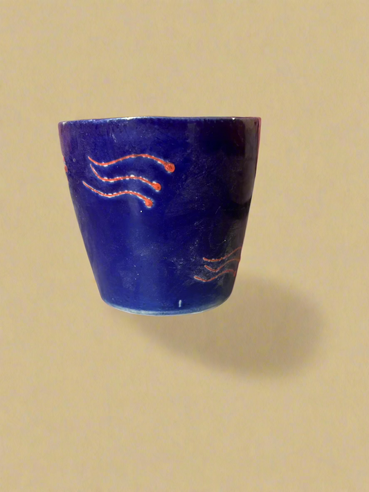 Blue Orange Strip Ceramic Cup Pot