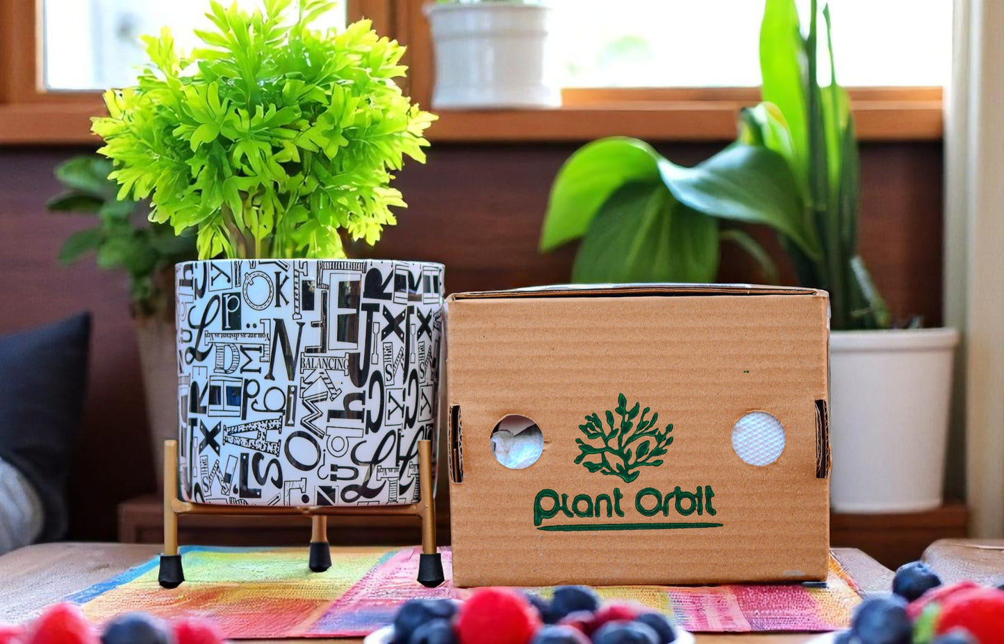 Black and White Cylindrical Pot with Stand
