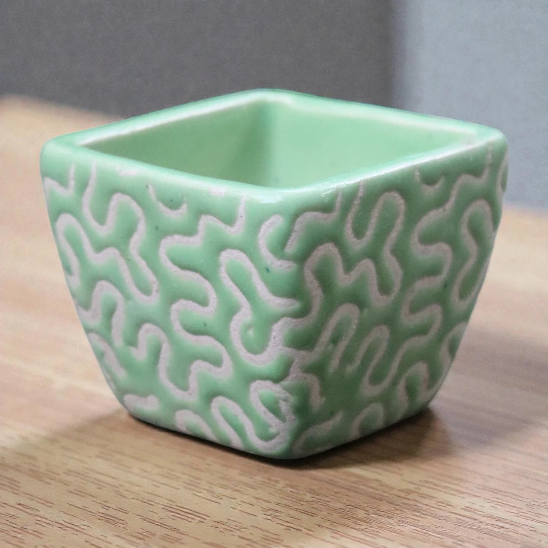 Green Ceramic Pot With White Designs (2inch)