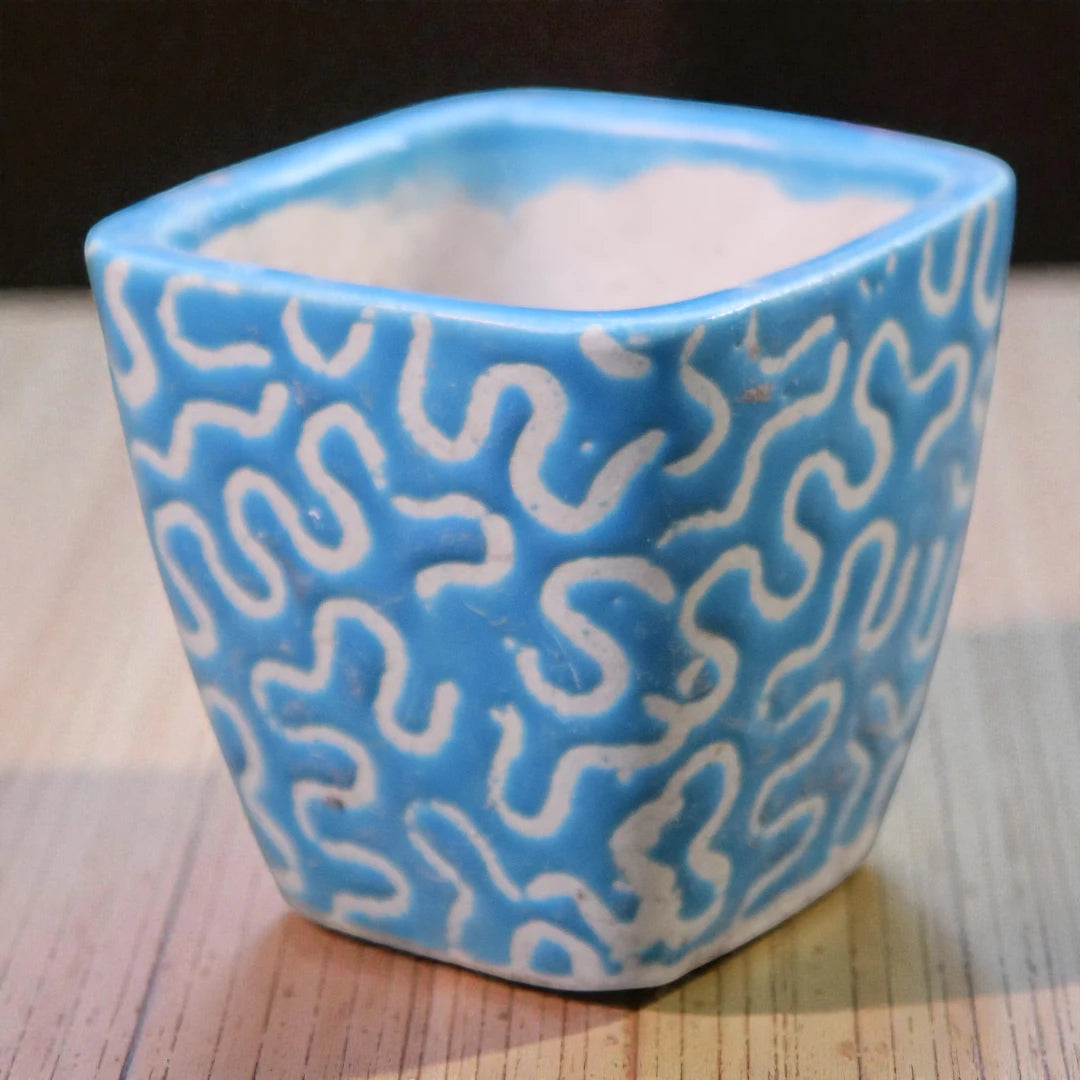 Blue Designer Ceramic Pot with White Design