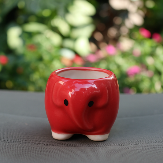 Small Red Elephant Ceramic Planter