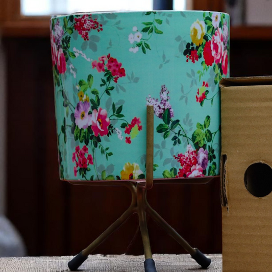 Blue Cylindrical Metal Pot with Stand 1007 A