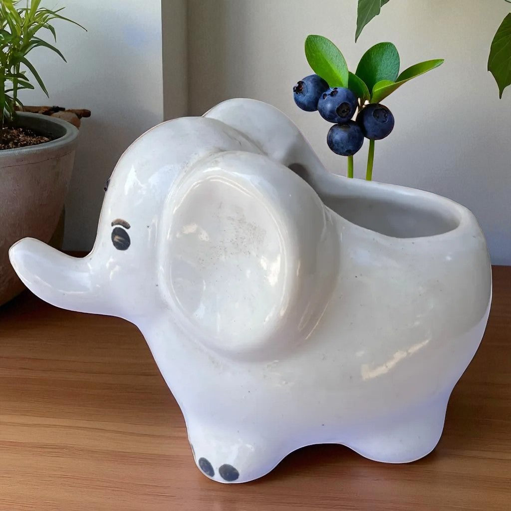 Elephant Ceramic Planter White