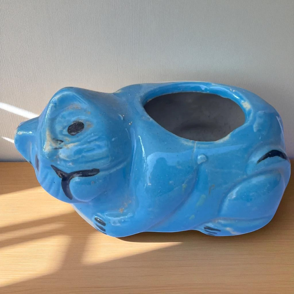 Blue Cat Ceramic Planter