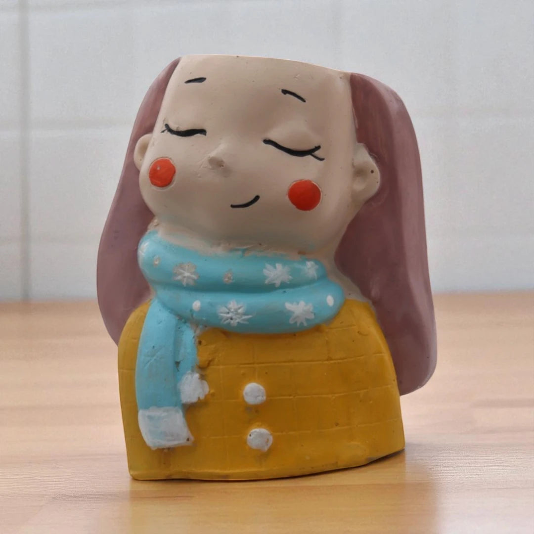 Sleeping Girl Blue Scarf Planter