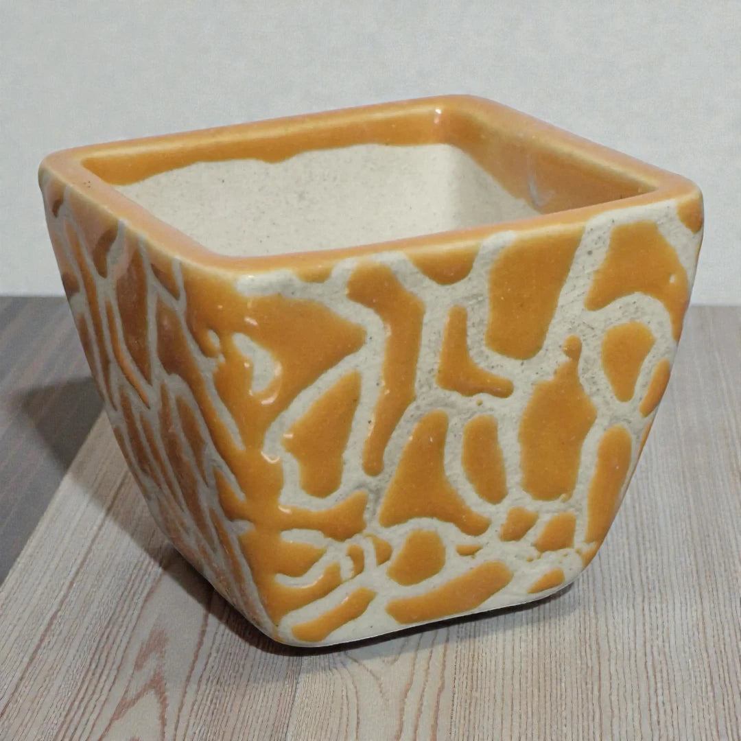 Yellow And White Designer Ceramic Pot