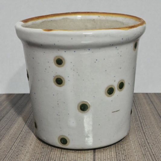 White Ceramic Pot With Green Polka Dots