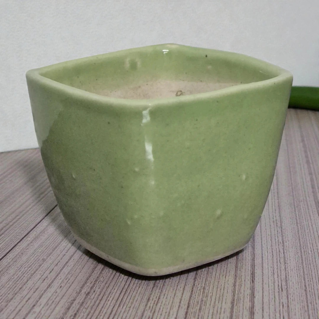 Small Square Green Ceramic Pot