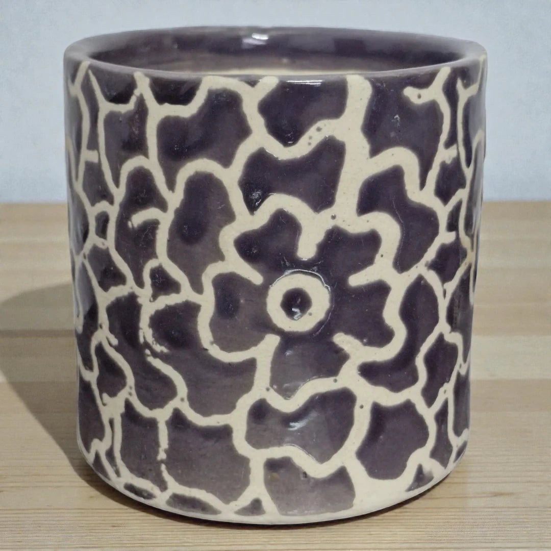 Purple Flower Cyclindrical Ceramic Pot