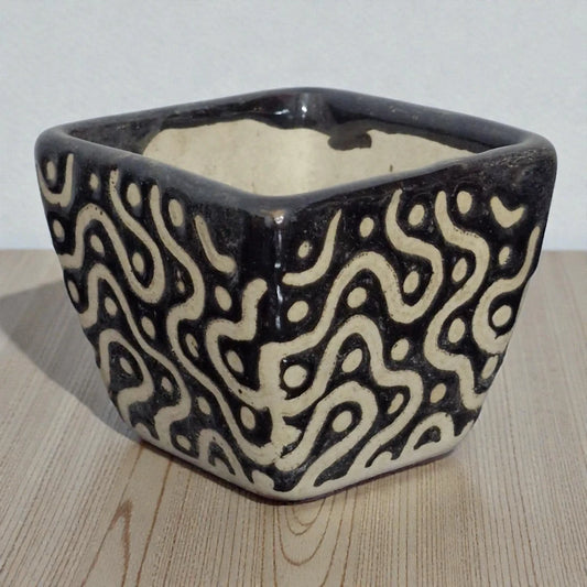 Black Designer Ceramic Pot With White Patterns