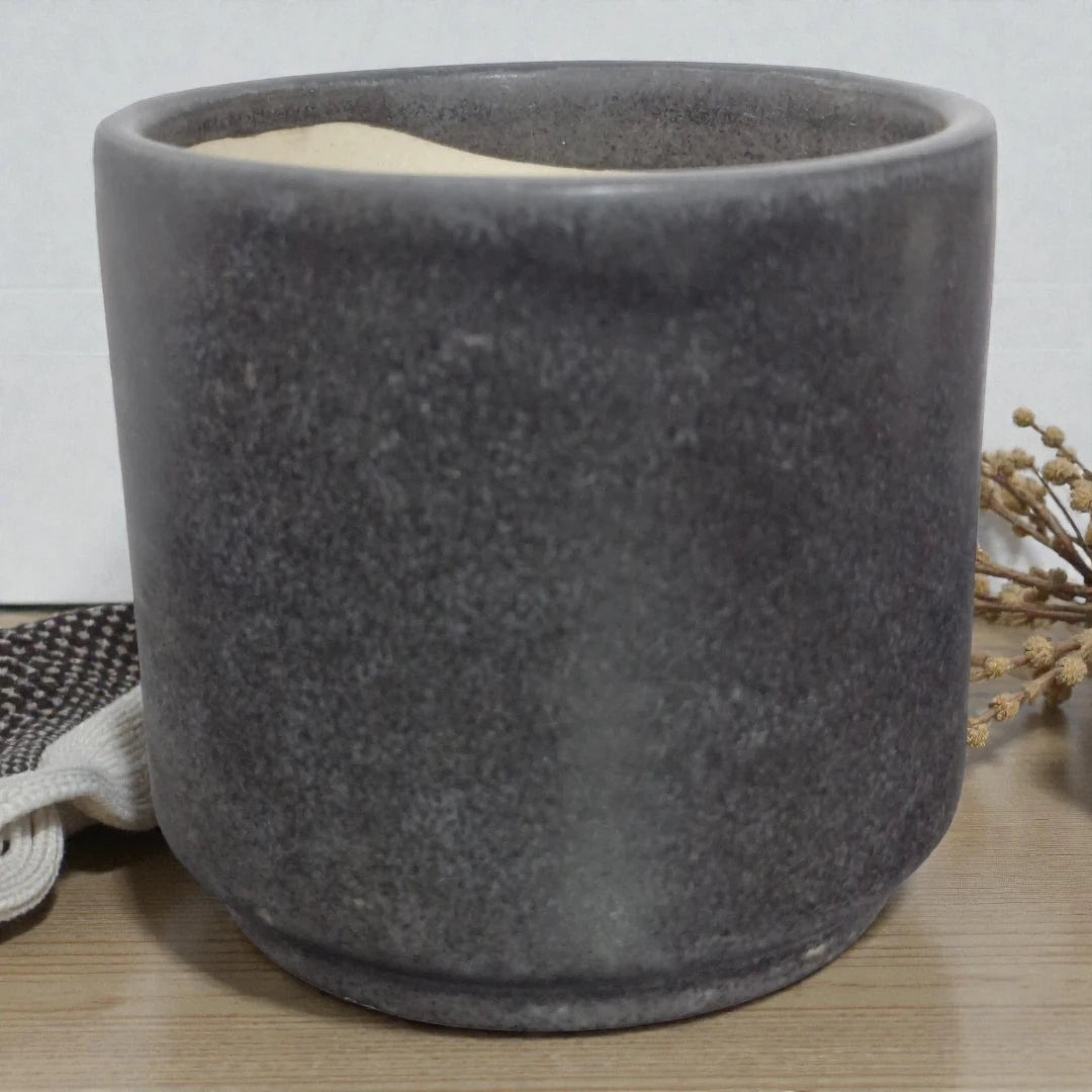 Plain Black Cyclindrical Ceramic Pot