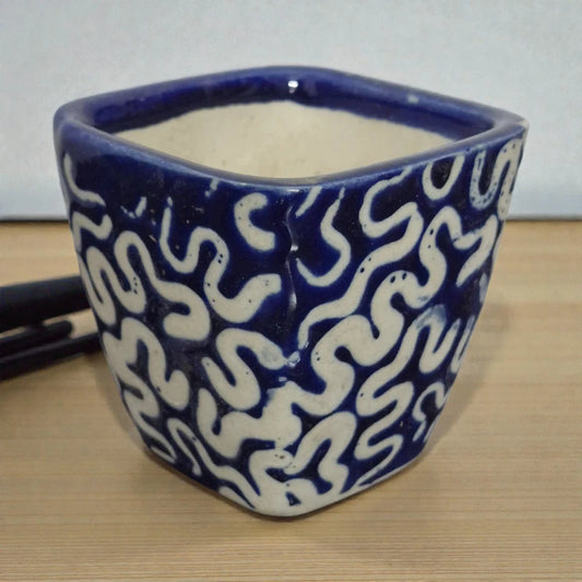 Blue Square Ceramic Pot (3inches)