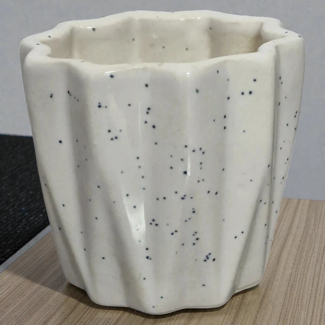 White Rectangular Ceramic Pot With Black Dots